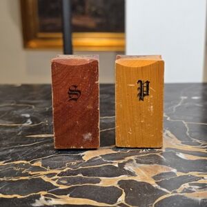 Vintage Wooden Salt & Pepper Shakers Madison Wisconsin Souvenir Rustic Block Got